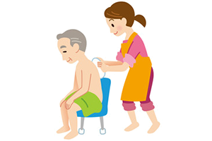入浴介助　全身又は部分浴（顔、髪、手足など）のお手伝いをします。